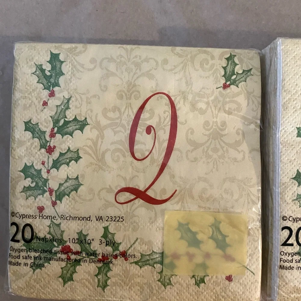 Cypress Home 3-ply paper napkins Monogram Letter Q. 3 pkgs. (60 napkins total)